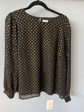 J. Crew Black Blouse with Gold Dot Pattern